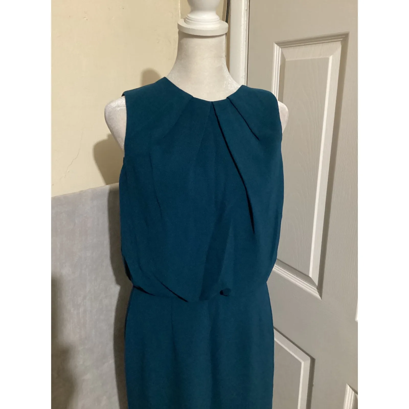 Dress The Population Teal Blue Sleeveless Midi Sheath Dress Women's Size M - Image 3