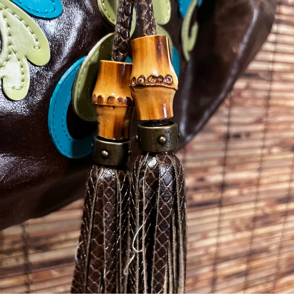 Kate Landry Brown Hobo Handbag with Braided Straps and Tassel Detail - Image 8