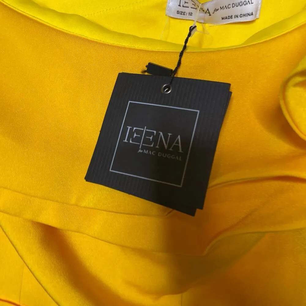 NWT Ieena Mac Duggal ONE SHOULDER RUFFLE MINI DRESS in yellow sz 12 - Image 5