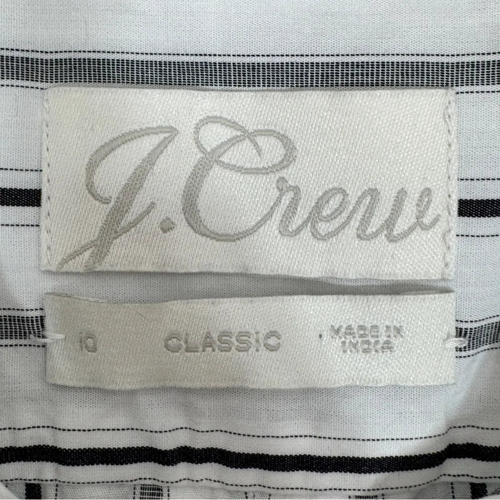 J. Crew Classic Fit Striped Cotton‎ Poplin Belted Shirt Dress White Black 10 - Image 9