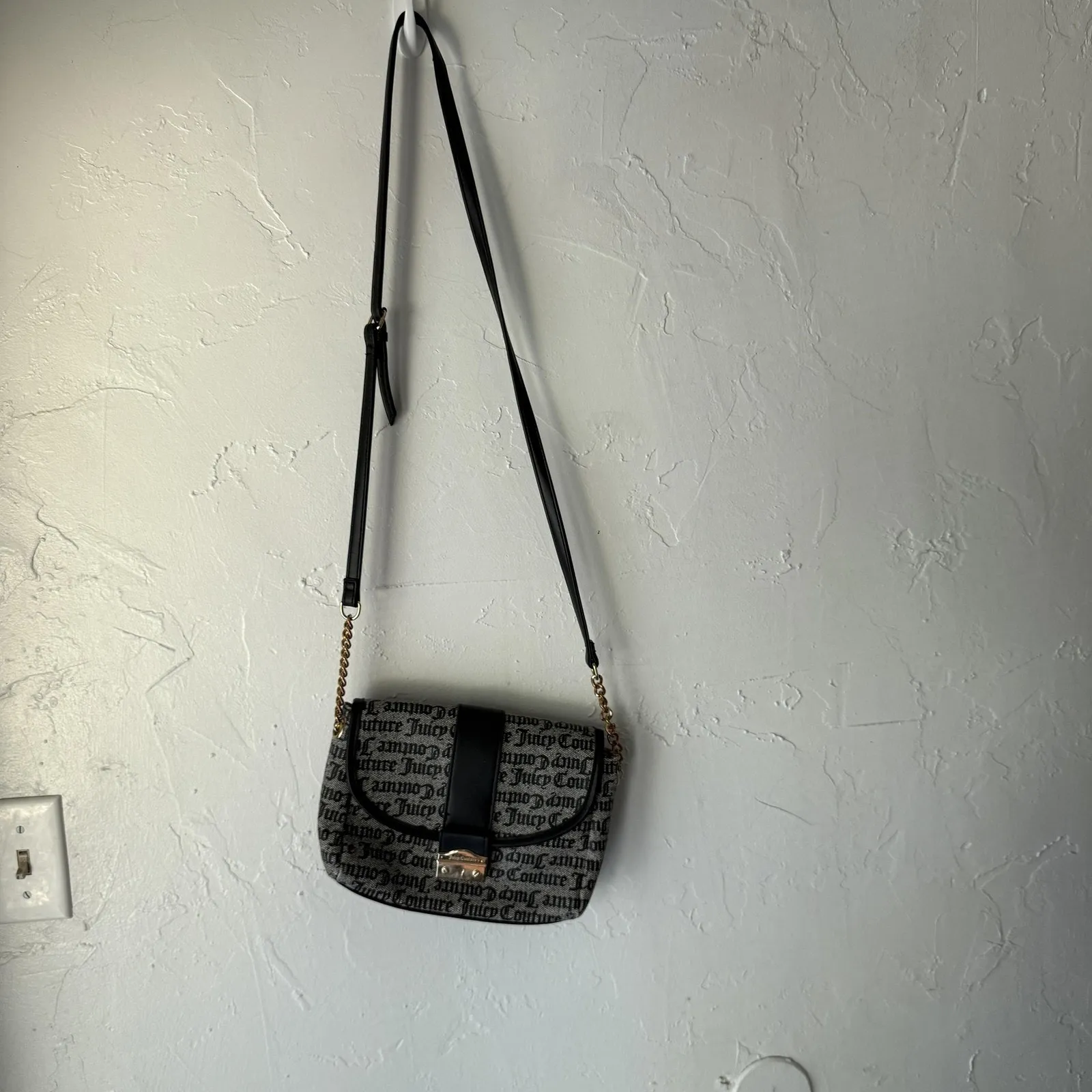 Juicy Couture Shoulder Bag Womens Black Monogram‎ Chain Strap Purse Handbag Logo - Image 2