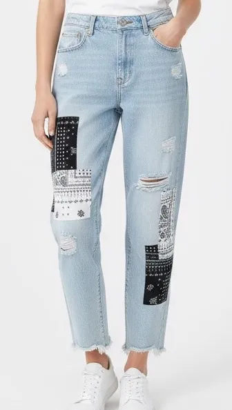 BLANKNYC Madison Crop High Rise Distressed Bandana Patch Jeans Size 25 Blue - Image 1