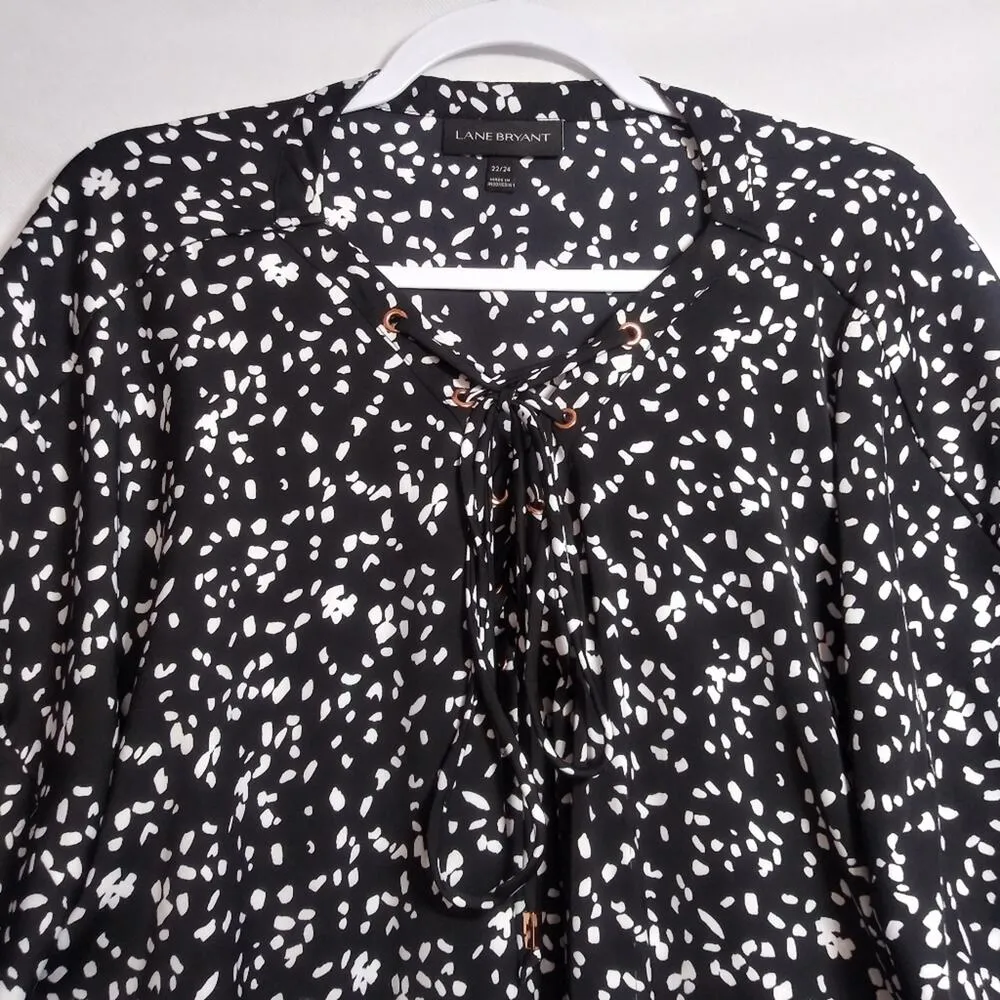 Lane Bryant Black White Print Short Sleeve Flutter Blouse Tie Front Size 22/24 - Image 3