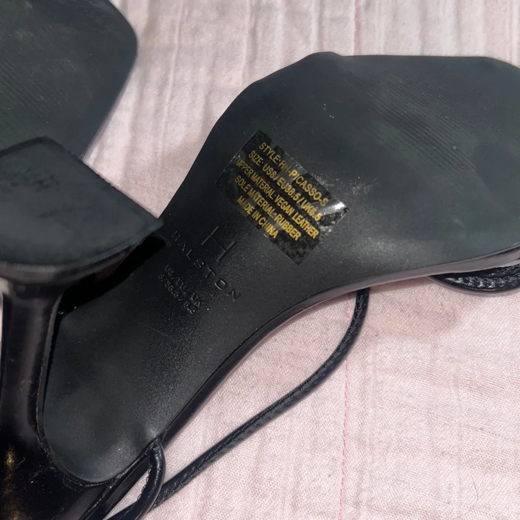 Halston Size 8 Black Strappy Heels - Image 9