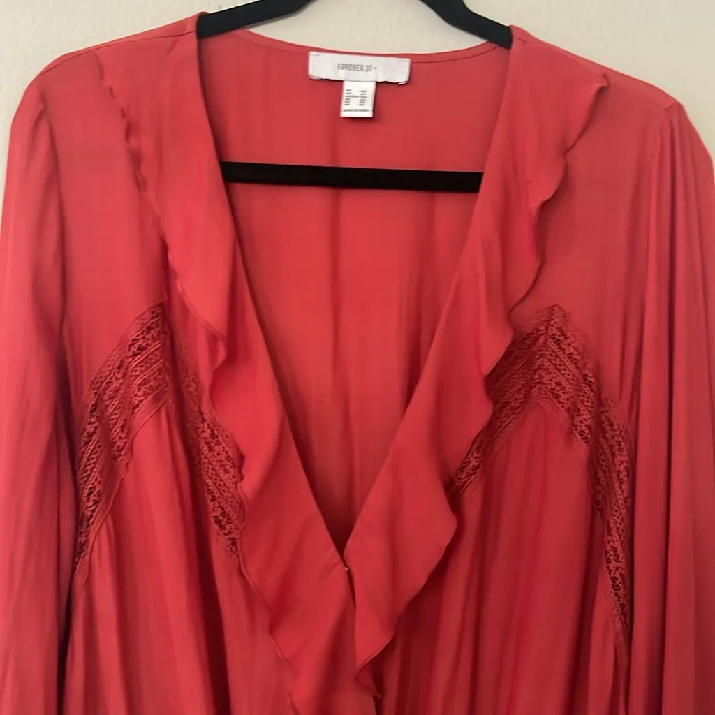 Coral Pink Ruffled Long Sleeve Body Suit Size 2X - Image 6
