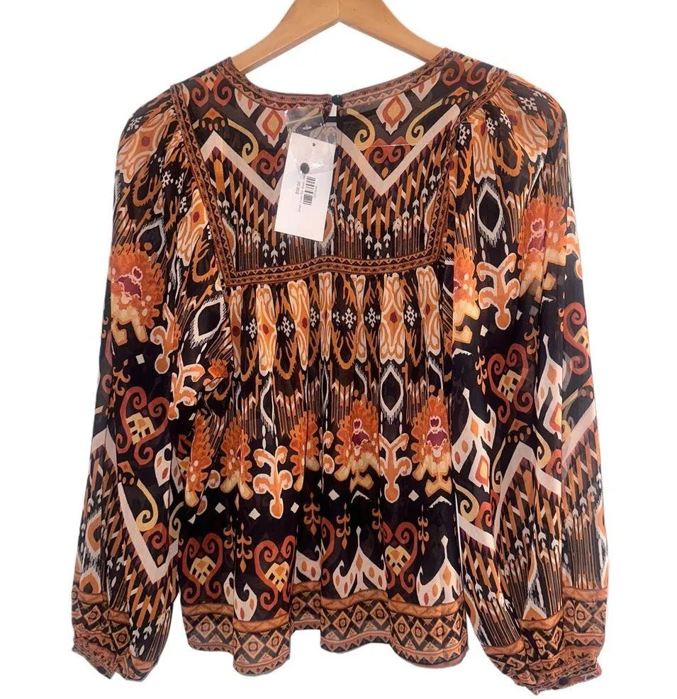 Flying Tomatoe Blouse Aztec Print Boho Blouse size small - Image 5
