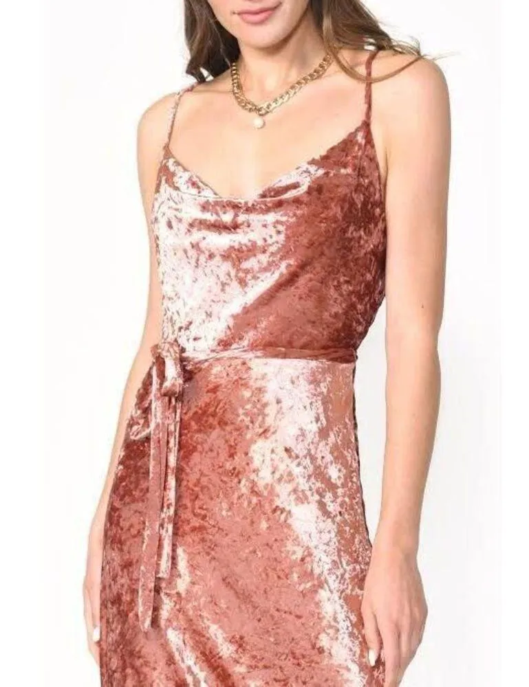 ADELYN RAE ZANA VELVET COWL NECK SLIP DRESS Size M - Image 3