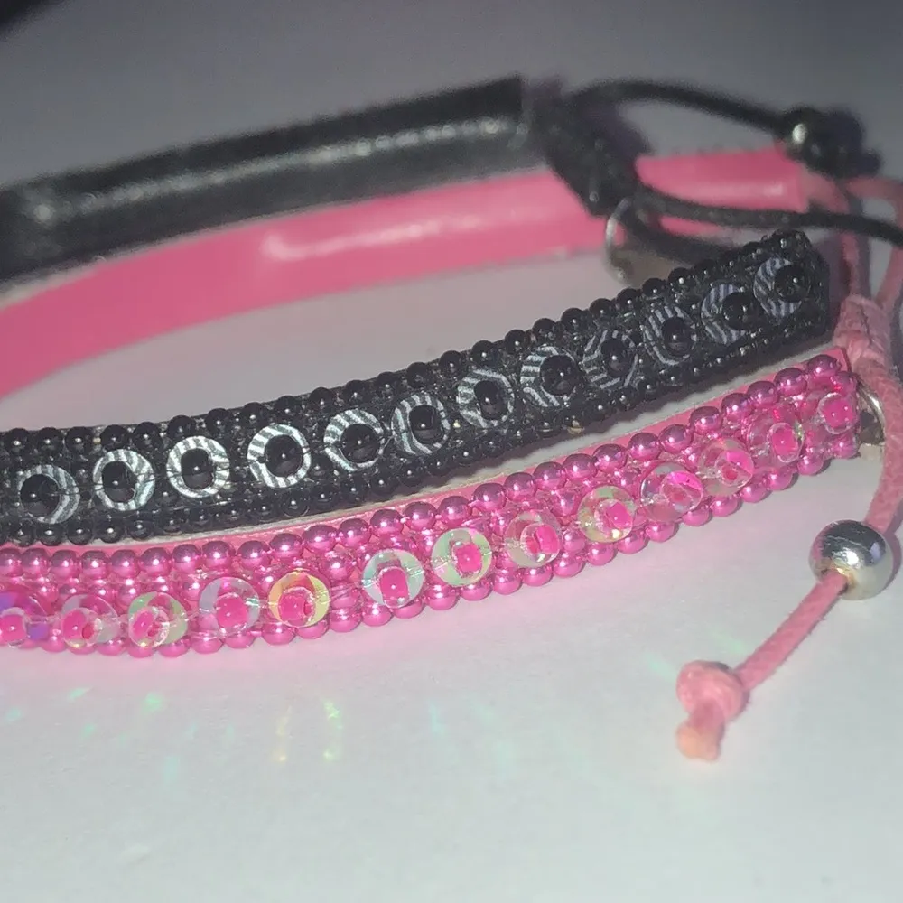 Pink Pewter Pink & Black Sequin Beaded Adjustable Cord Bracelets - Image 5
