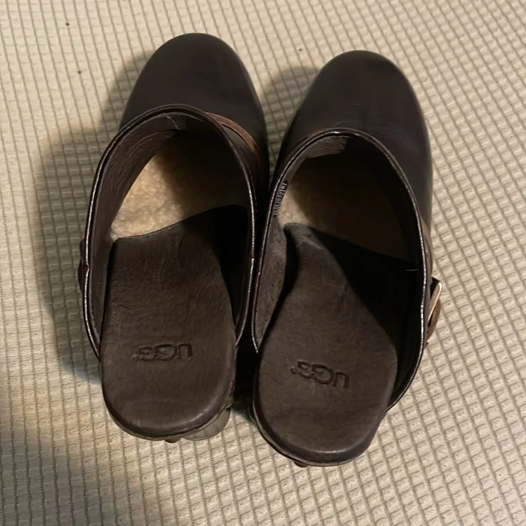 Ugg Brown Leather Clogs Size 8 - Image 3