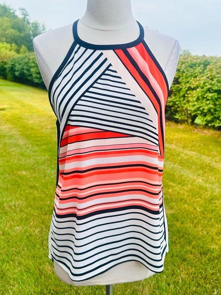 Calvin Klein Multi Stripe Keyhole Halter Blouse Top Multicolor Womens - Image 2