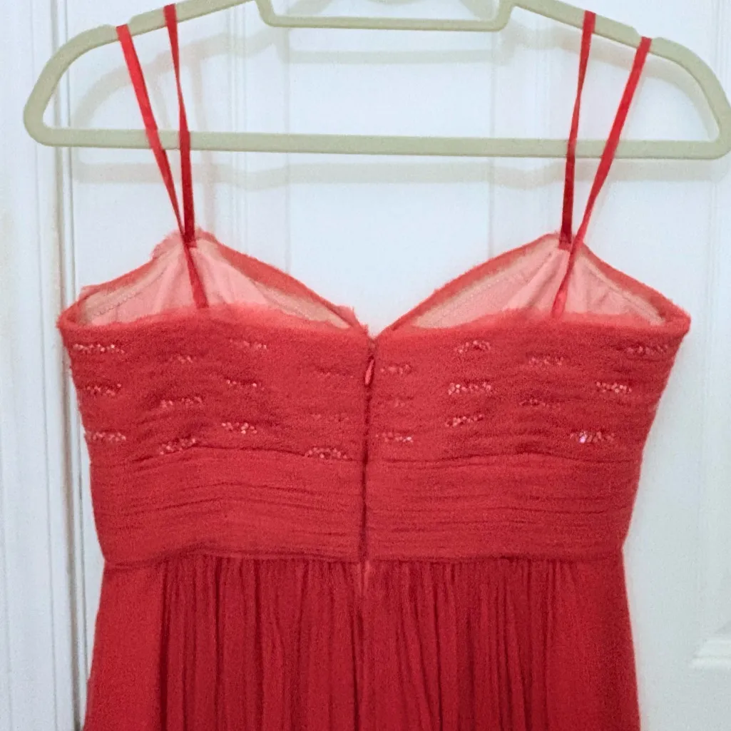 BCBG Max Azria Strapless Chiffon Mini Dress with Beading and Flower Detail - Image 3