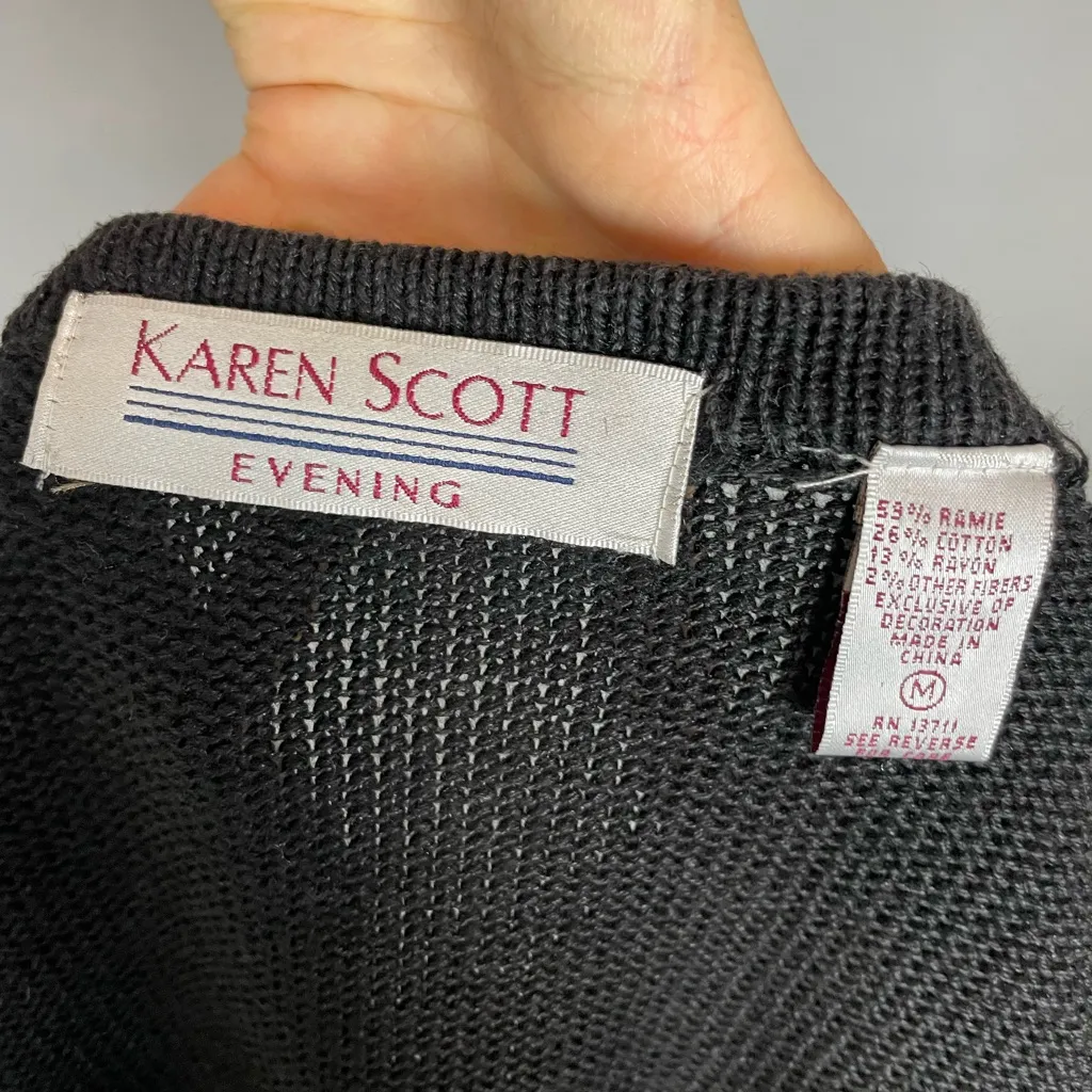 Vintage‎ Cardigan Sweater Women Black Metallic Christmas Holiday Festive Medium - Image 10