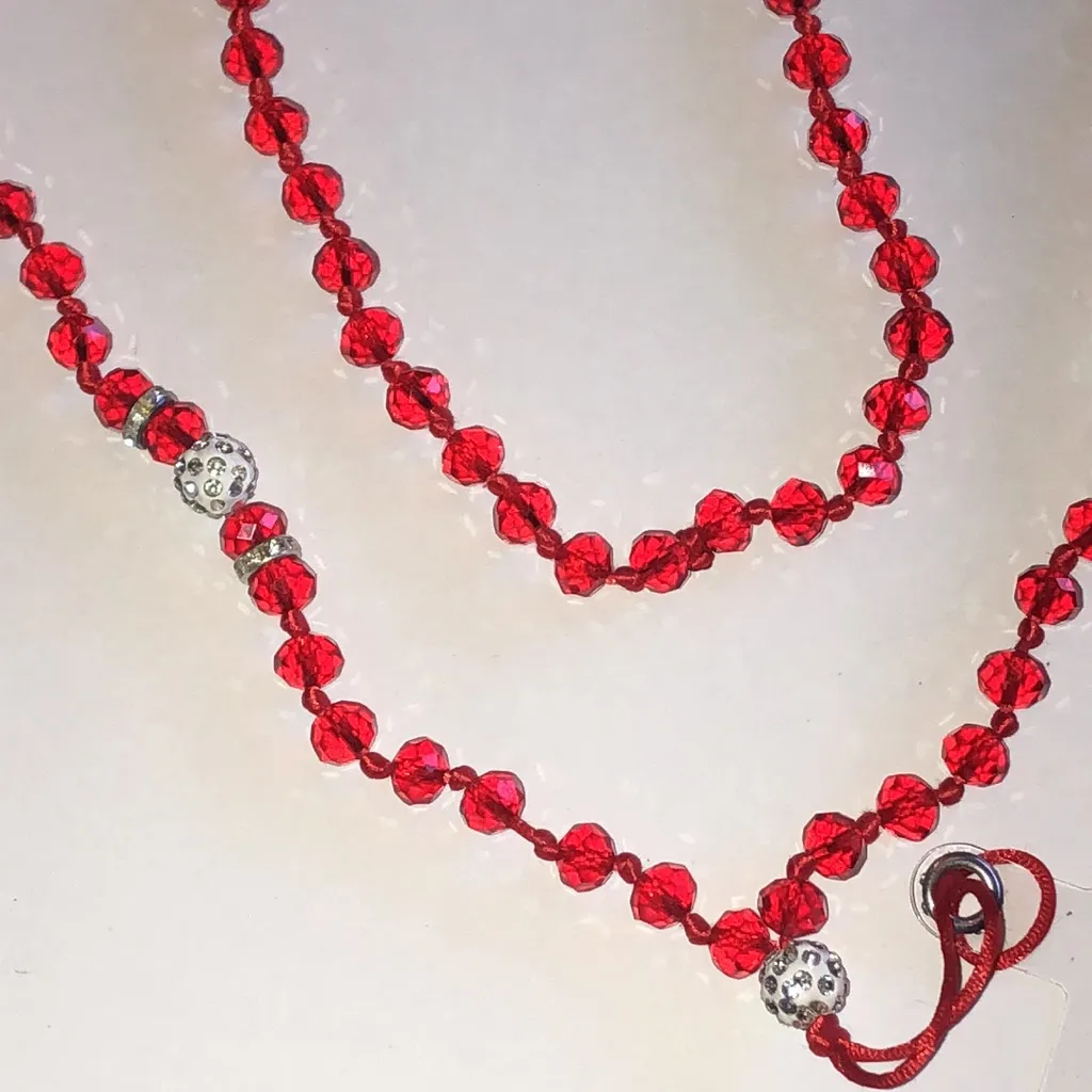 Elegant Red Glass Beaded Boho Lanyard Necklace - Image 3