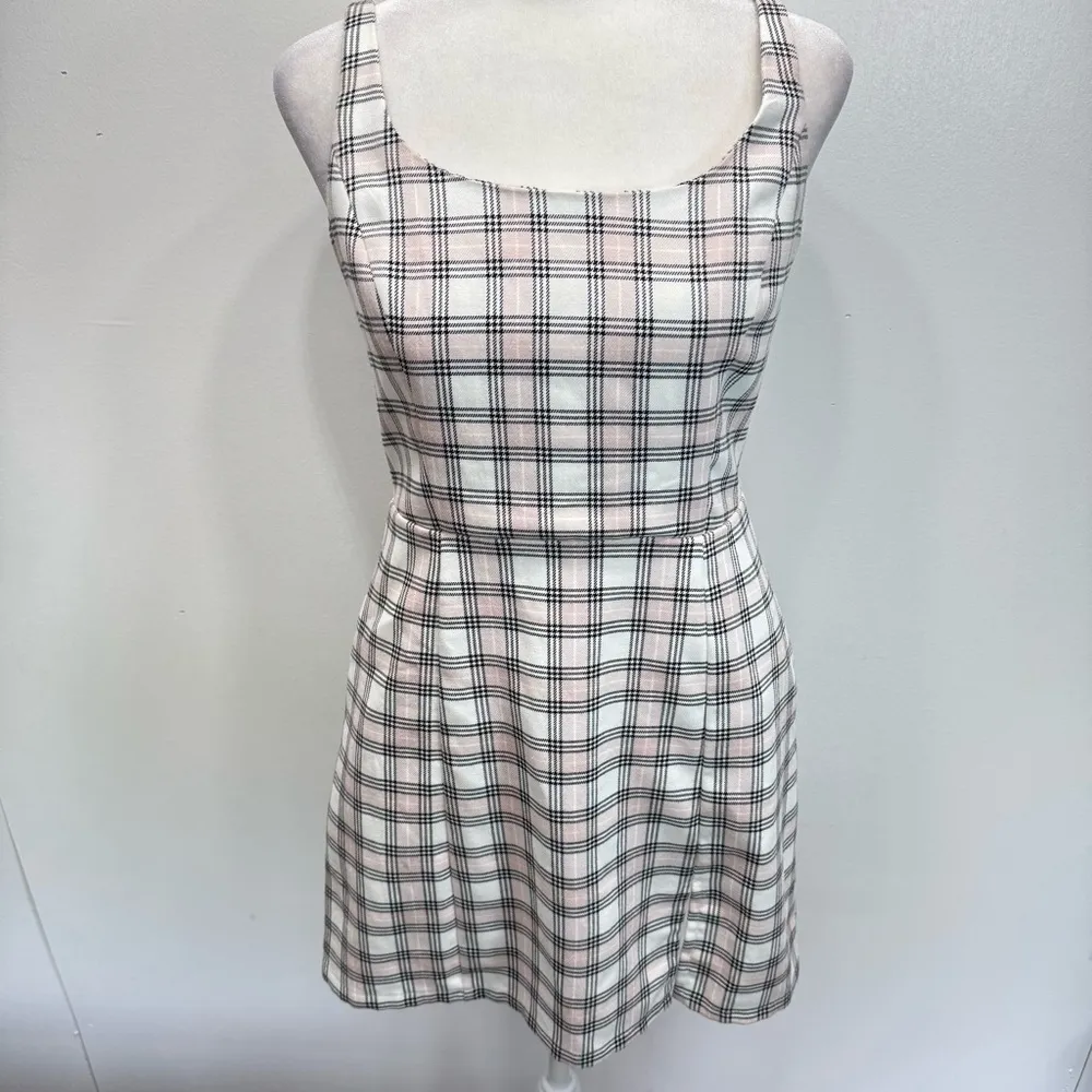 Aeropostale Cream Pink Plaid Preppy Clueless Schoolgirl Pinafore Mini Dress - Image 5