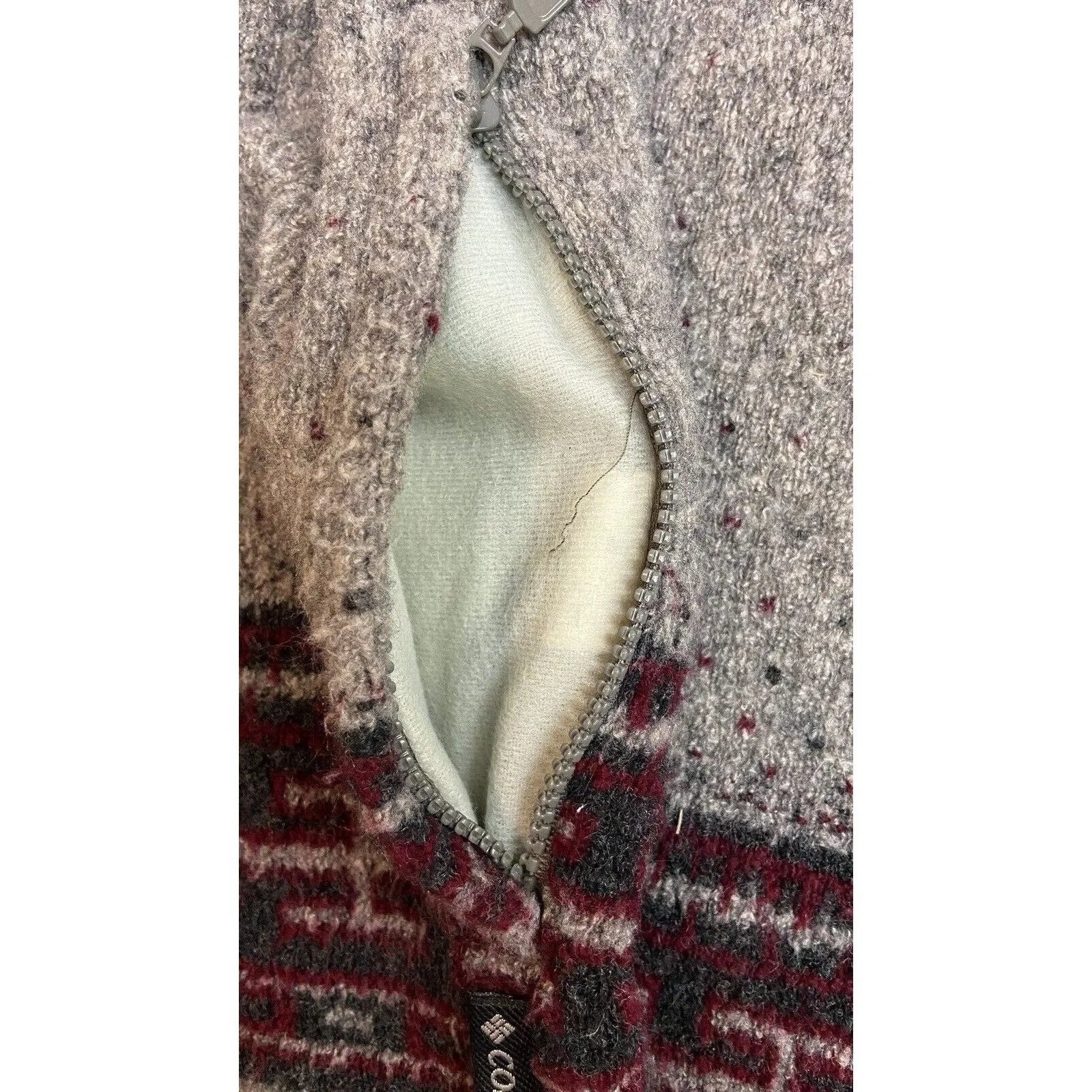 VTG Columbia Womens Small Maroon Grey Aztec Wool Fleece Zip Jacket USA 90s Y2K - Image 11