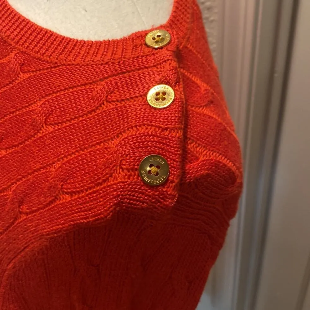 Lauren Ralph Lauren Cable Knit Crew Neck Long Sleeve Sweater Red Stretchy Sz M Size M - Image 3