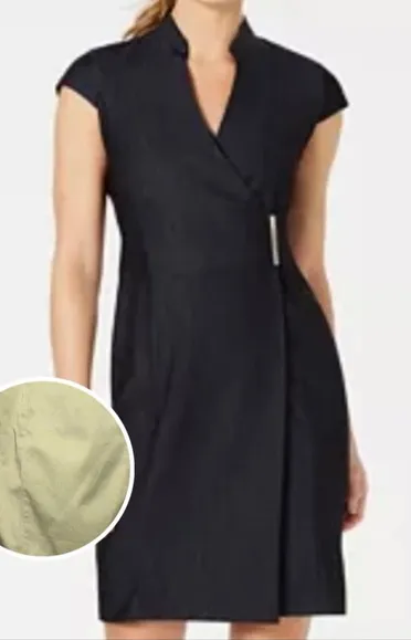 wrap dress size 10 Cap Sleeve V-Neck Hardware stretchy flattering - Image 1