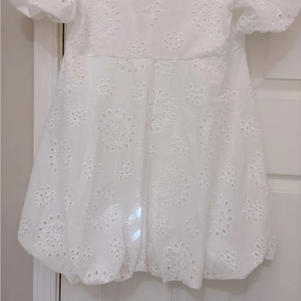 Shein Eyelet Bubble Hem Mini Dress in White - Image 14