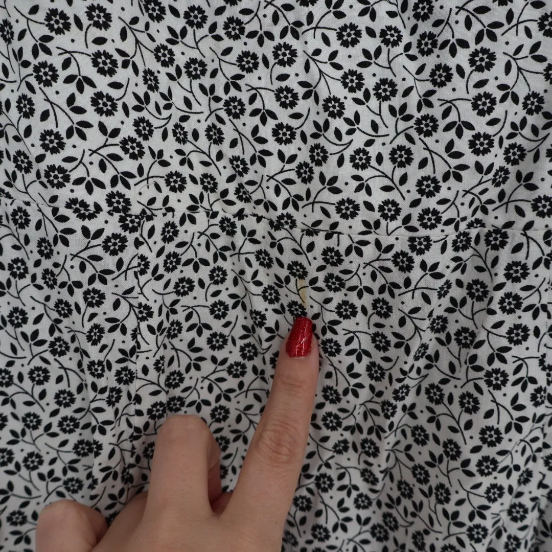 ROW A Floral Print Smocked Sundress Mini Dress Black White XL - Image 4