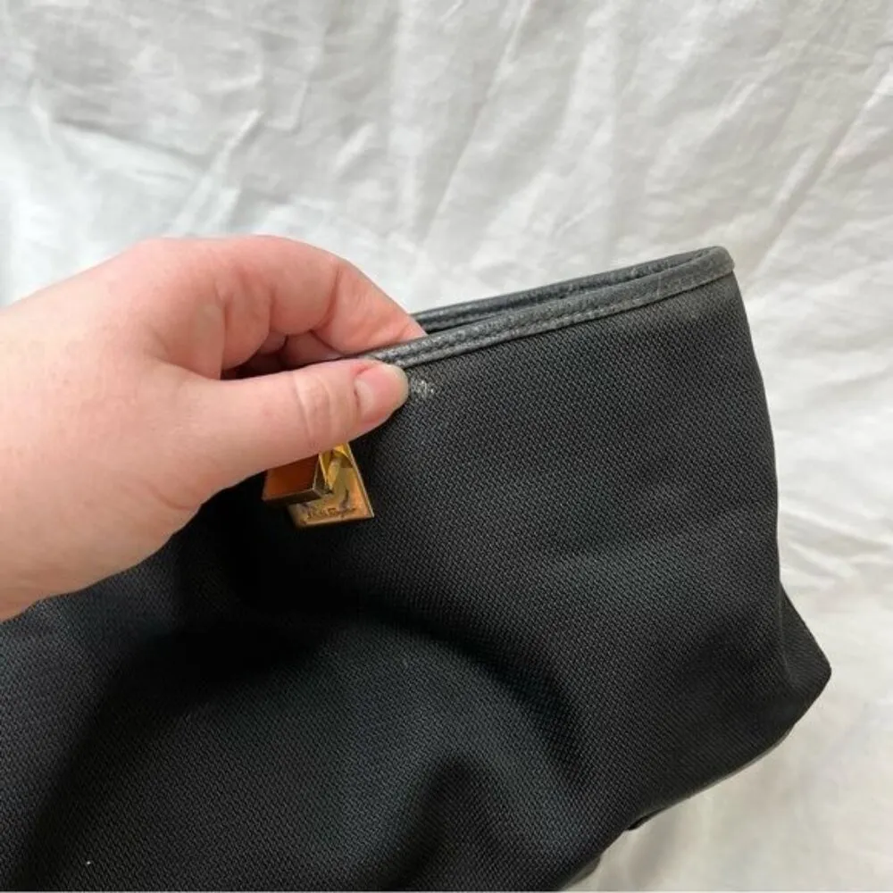 Salvatore Ferragamo BK-21 1986 gold hardware black leather & nylon bag - Image 15