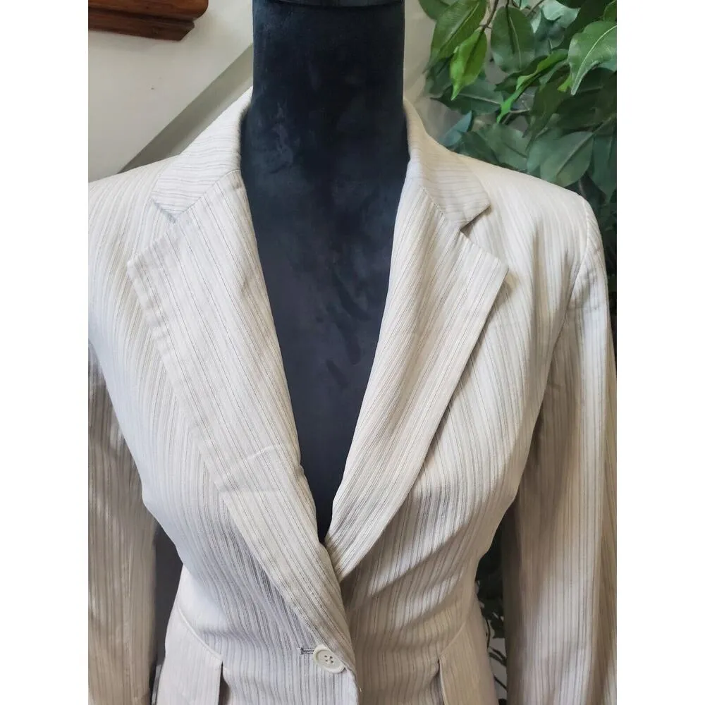 NewYork & Co. Women's Ivory Cotton Single Breasted Blazer & Skirt 2 Piece Suit 8 - Image 2