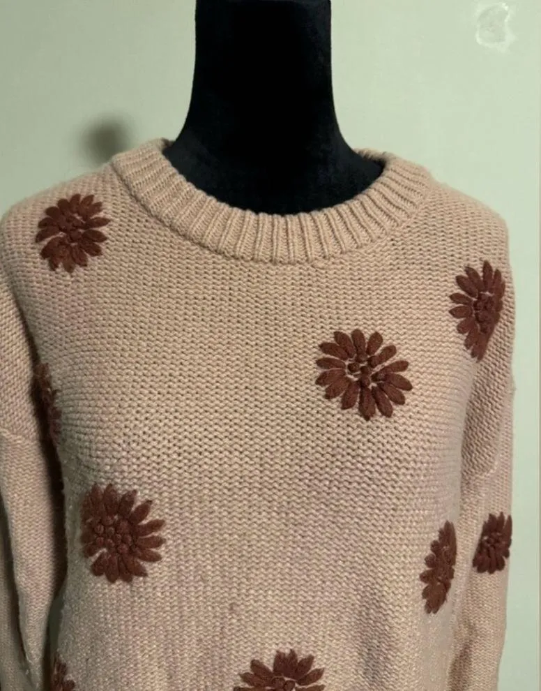 EUC Madewell Pink and Red Flower Embroidered Pullover Sweater size m *sold out* - Image 2