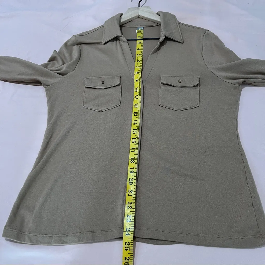 Gap Super Soft Modal Blend Modern Button Front Utility Shirt Long‎ Sleeve Tan - Image 14