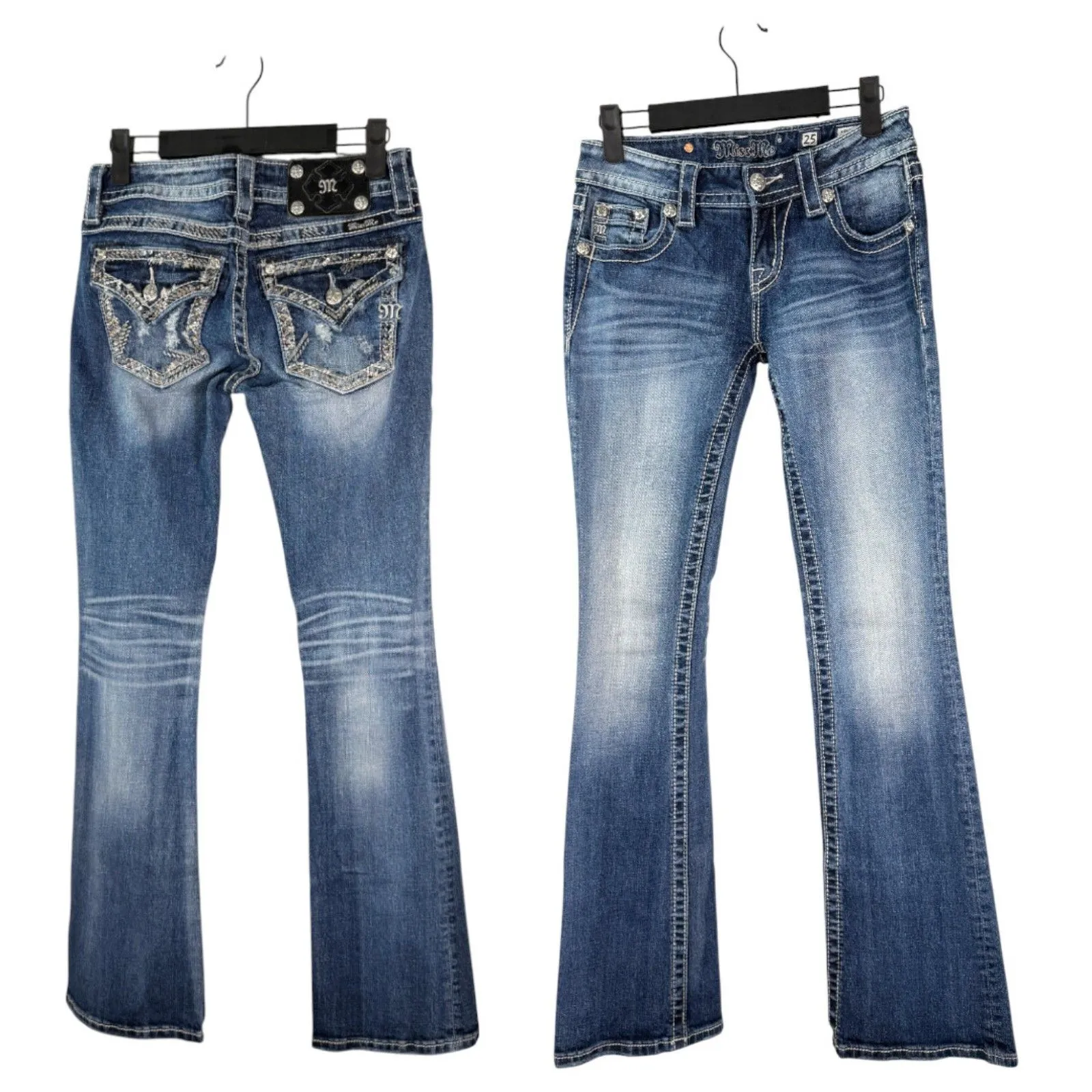 Miss Me Signature Boot Stretch Jean Medium Wash Rhinestone Embellished 25 - Image 2