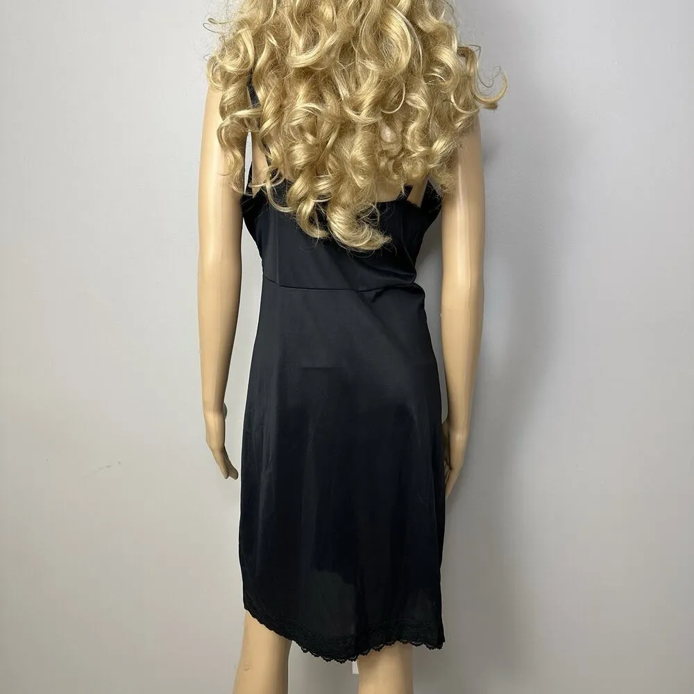 Vintage Philmaid Full Slip Dress Chemise Size 36 Quilted Lined Lace Bust Black - Image 3