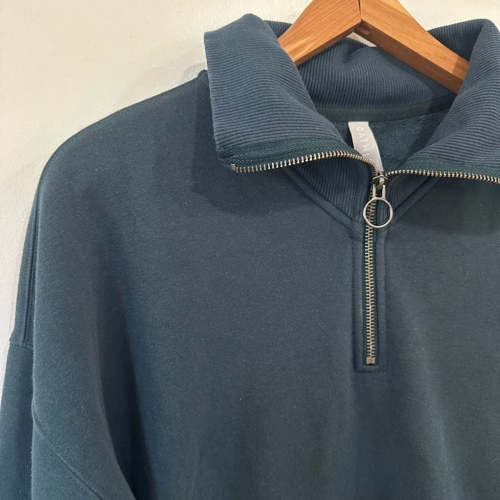 Athleta 1/4 Zip Funnel Neck Cozy Karma Sweatshirt Women Small Petite Nordic Teal - Image 4