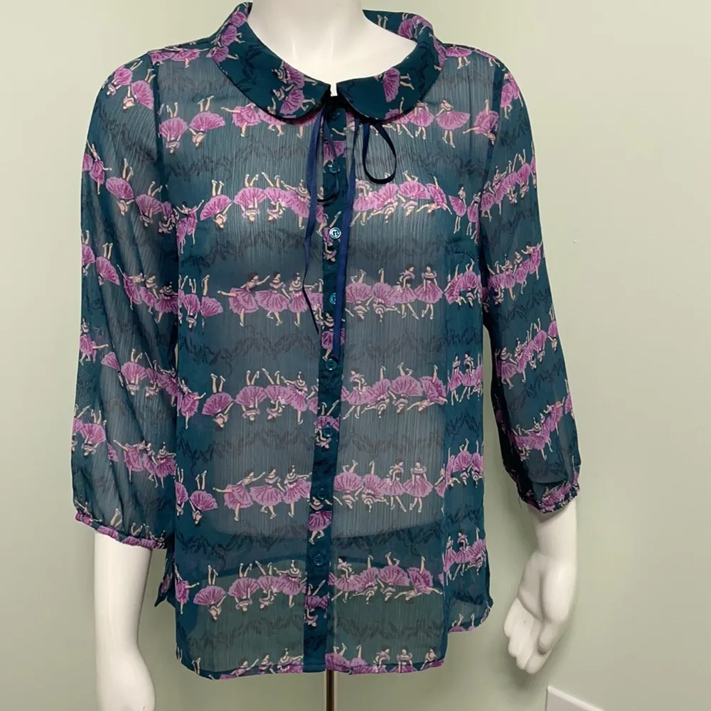 Modcloth sheer navy button down ballerina blouse - Image 5