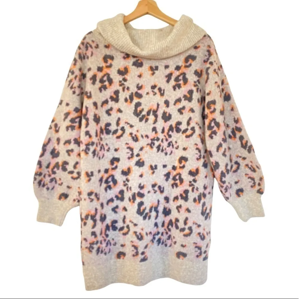 ANTHROPOLOGIE Emmy Cowl Neck Wool Blend Leopard Print Tunic Size M NEW - Image 7