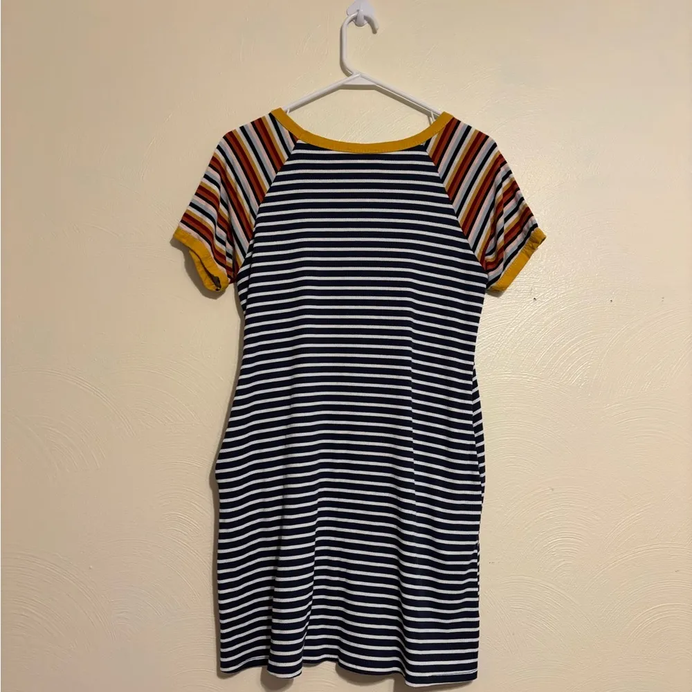 Umgee Navy and Yellow Striped Mini Dress - Image 7