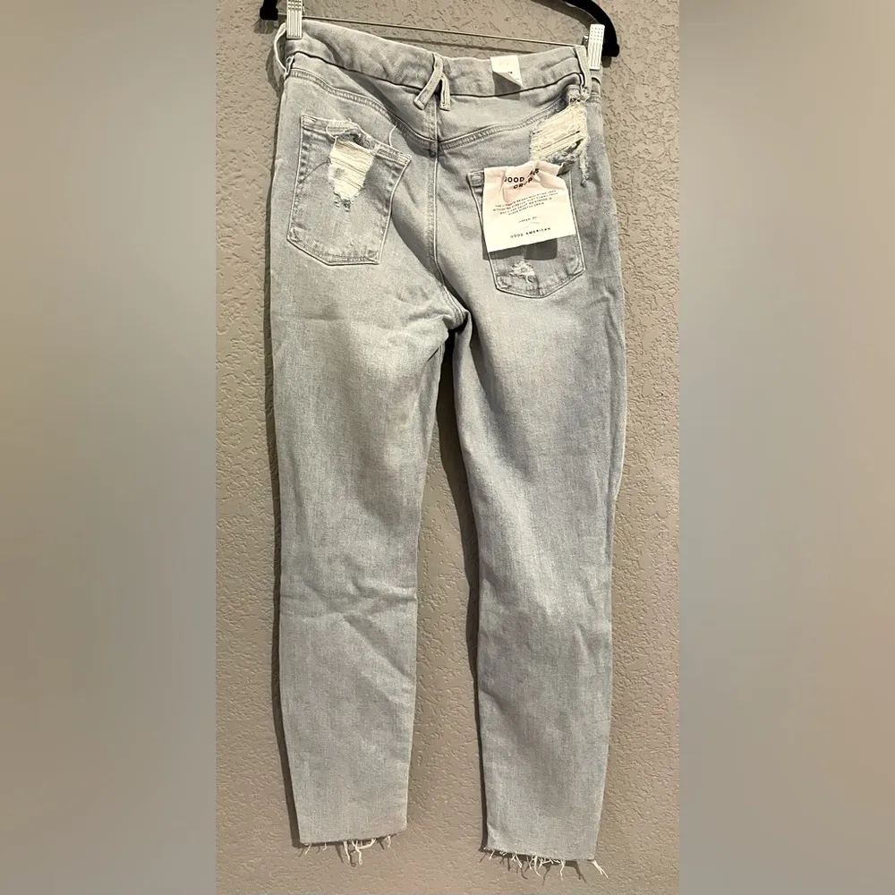 NWT Good American Good Legs Crop Skinny Distressed Raw Hem Light Blue Size 6 - Image 13