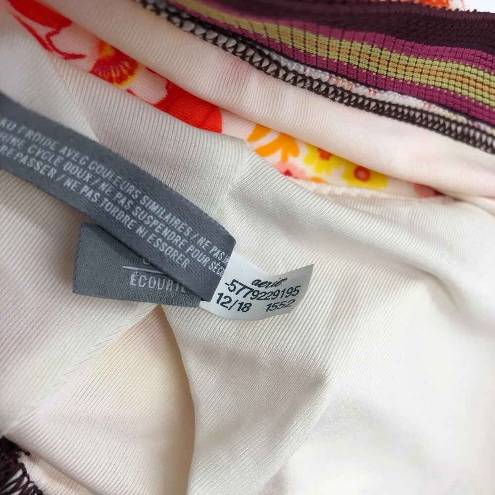 Aerie Bikini Top High Neck Racerback Retro Floral Red Orange Yellow L - Image 6