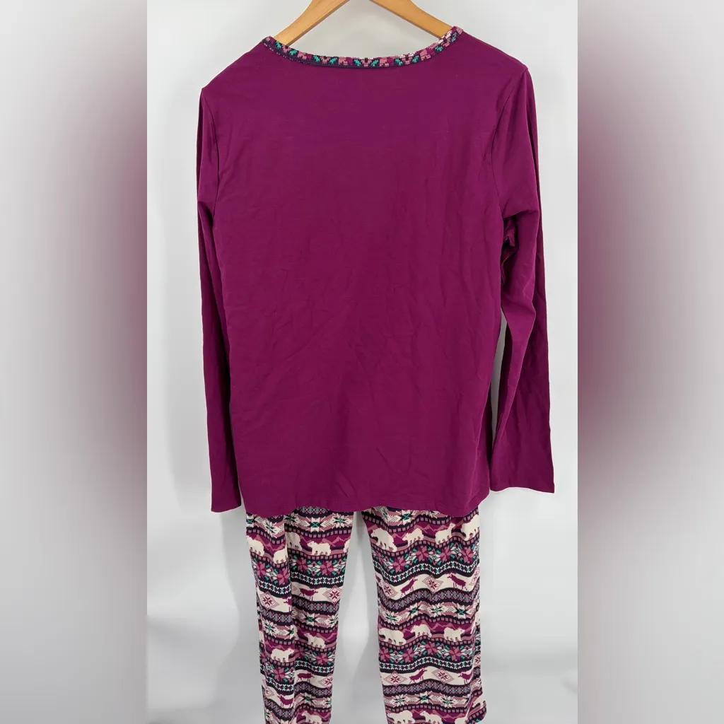 Lands’ End women’s Christmas magenta/purple cotton pajama set comfort size LT - Image 2