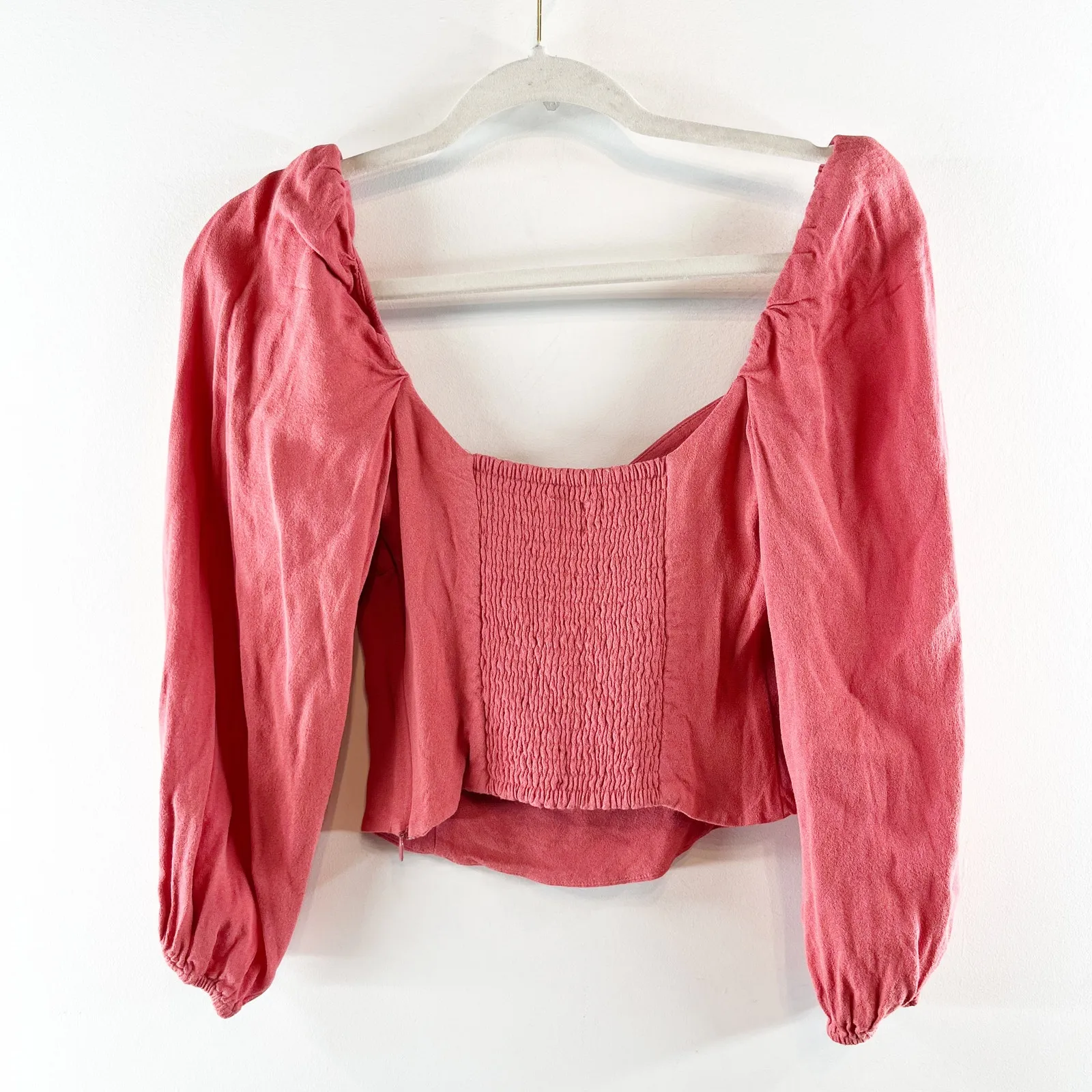 Wilfred Aritzia Novella Puff Long Sleeve Sweetheart Blouse Rosy Red XS - Image 4