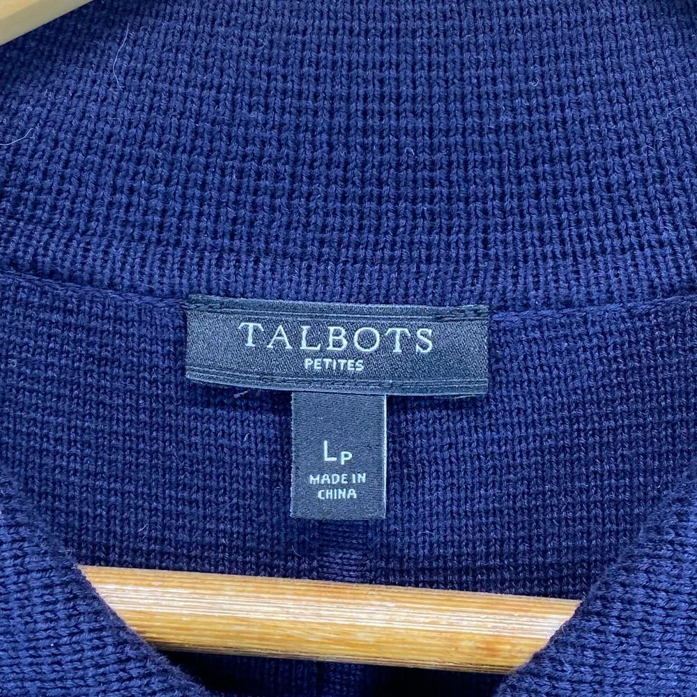 Talbots Cardigan Jacket Blazer Large Petite‎ Navy Blue Knit Button Front Collar - Image 6