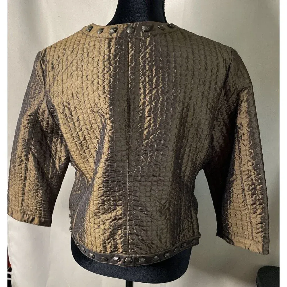 Ruby Rd. Petite‎ Lightweight Metallic Quilted Gold Brown Jacket Embellished 14P - Image 2