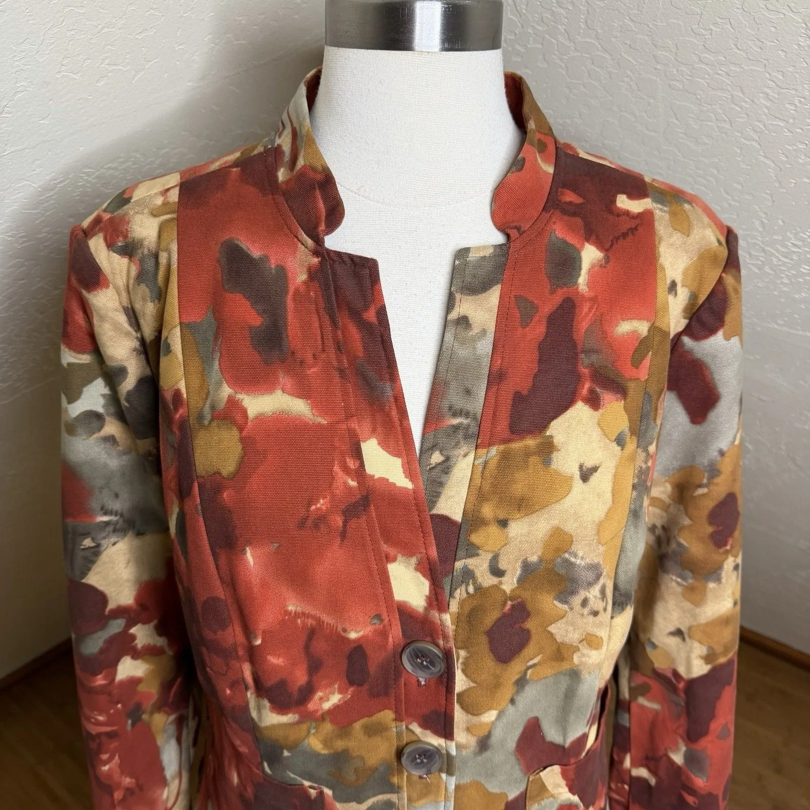 Christopher & Banks Jacket Womens Large Floral Watercolor Button Front Fall - Image 3