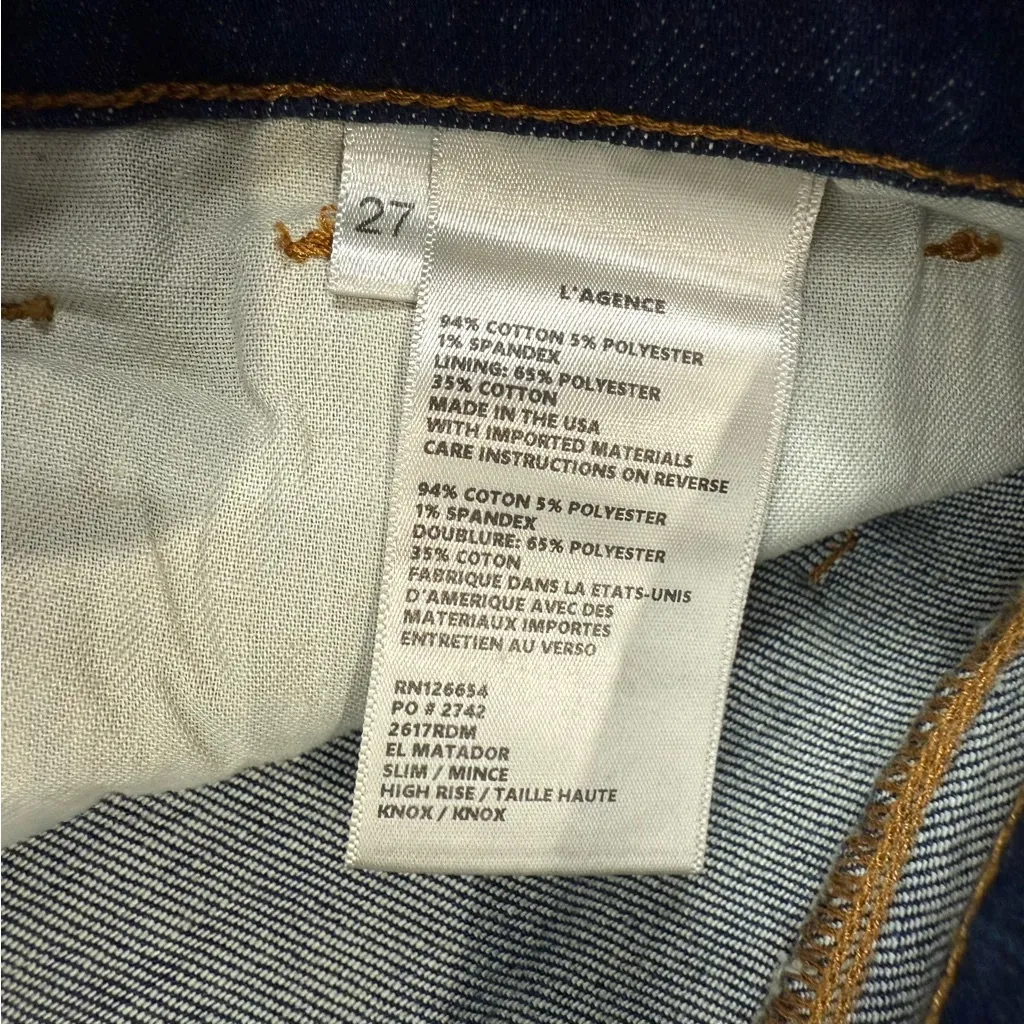 NWOT L'agence El Matador Slim High Rise Raw Hem In Knox Blue‎ Wash Size 27 - Image 6