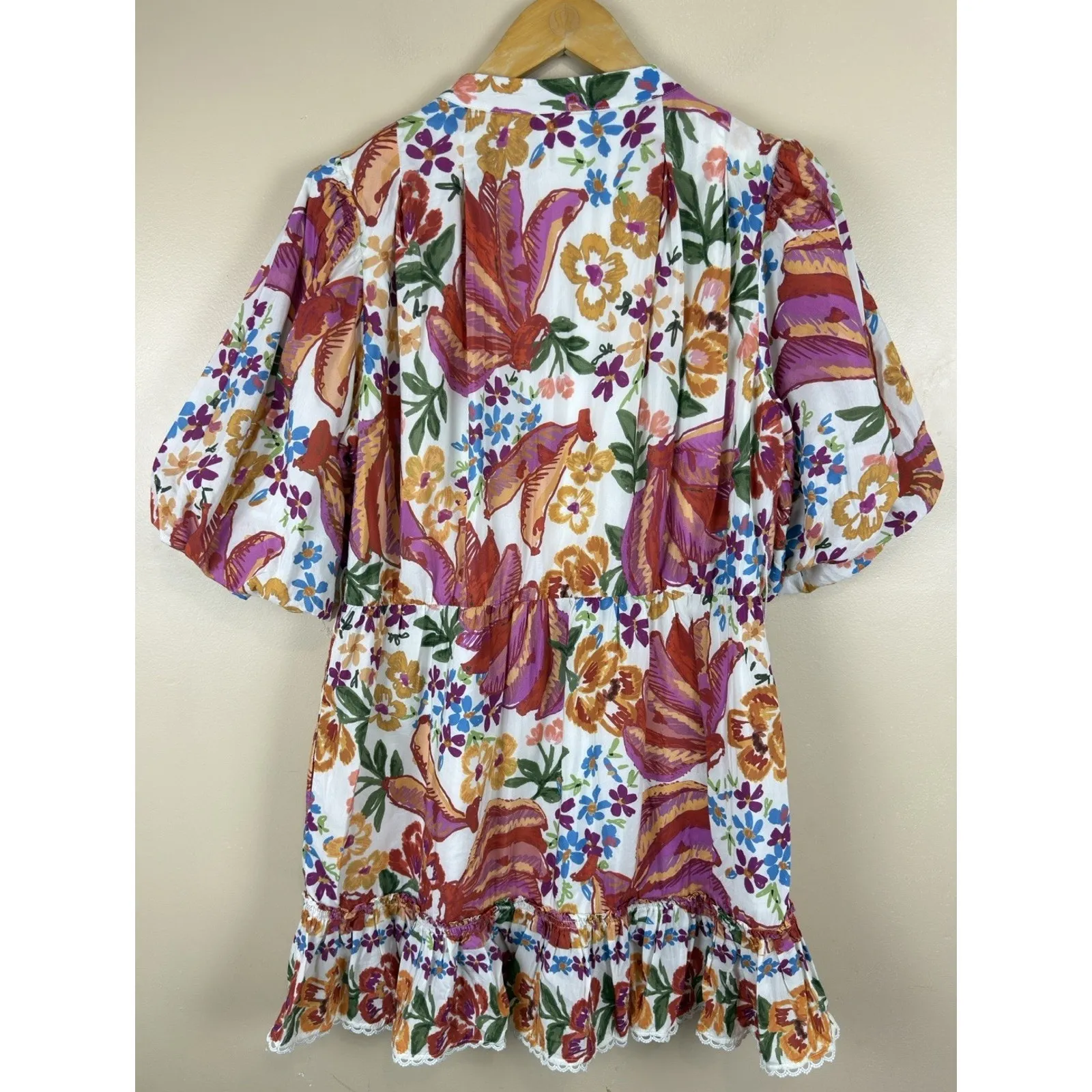 Farm Rio Spring Bananas Mini Dress Women’s Size L Floral Print with Puff Sleeves - Image 9