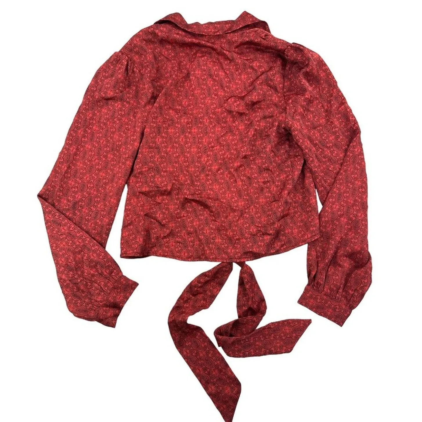 Honey Punch - Paisley Print Tie Front Long Sleeve Top in Red - Image 4