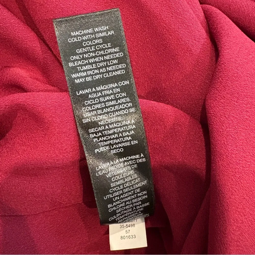 NWT, White House Black Market Tie Neck Blouson Dress in Red Plum, Sz XL - Image 16