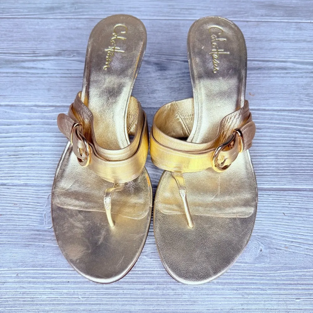 Vintage rare Cole haan gold kitten heel buckle detail heels size 10 - Image 4