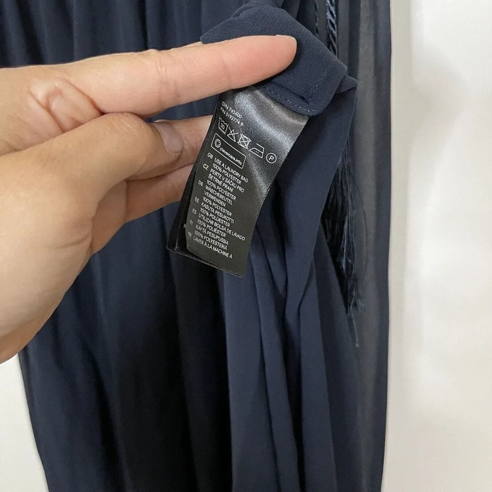 H&M Navy blue double side slit sheer maxi dress tie tassel cinch waist size 4 - Image 4