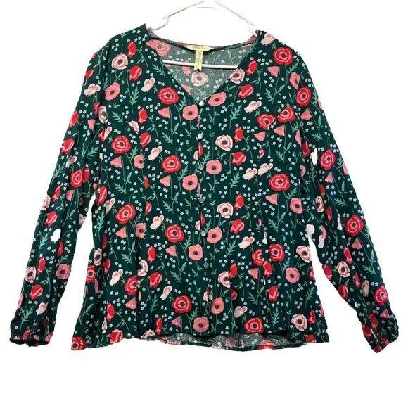 Matilda Jane Yesteryear Tunic Top Womens L Green Floral Button Down Long Sleeve - Image 1