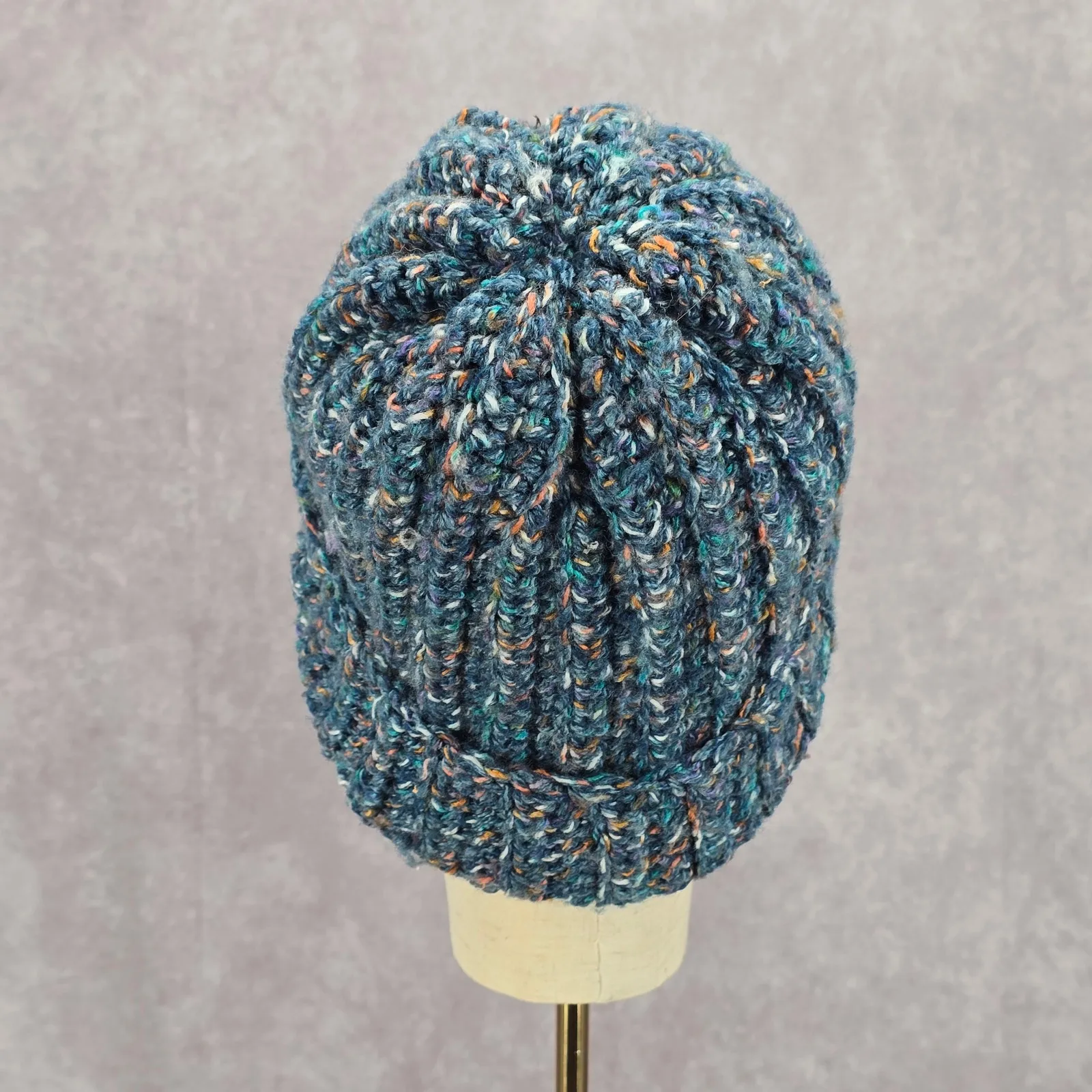 Blue Pink Crochet Knit Bucket Cap Hat Fun Vintage Y2K Funky Beanie - Image 4
