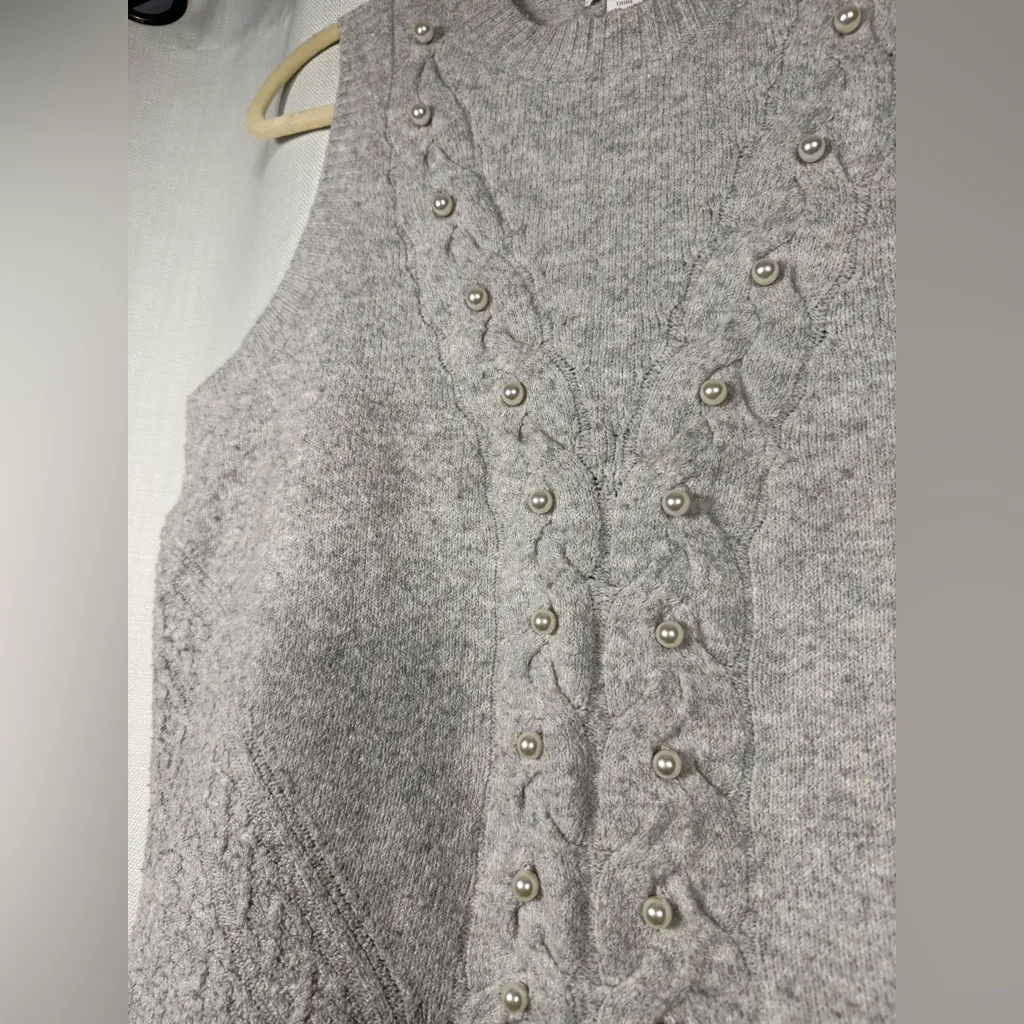 Charter Club Grey Knit Pearl Sleeveless Sweater Vest Medium - Image 4