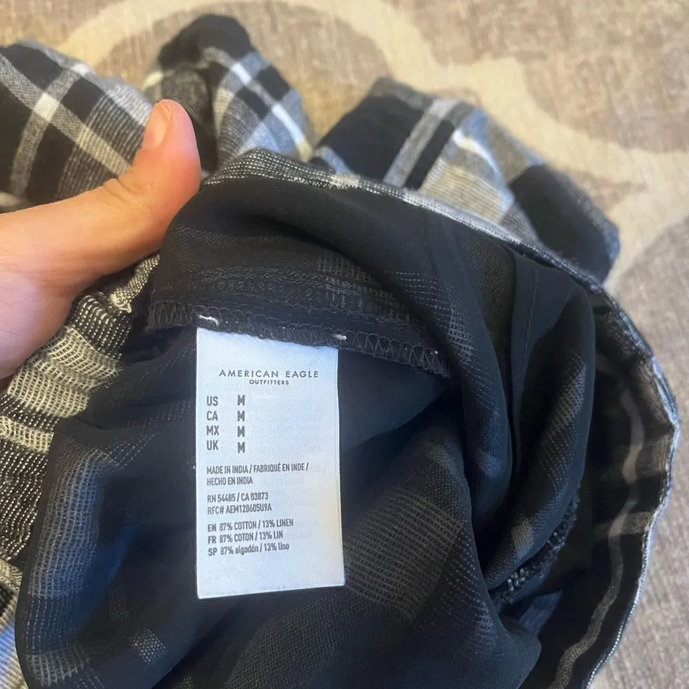 American eagle plaid button front high waisted linen blend shorts size med - Image 5